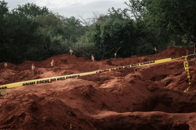 the mass-grave site in Shakahola, outside the coastal town of Malindi, on April 25, 2