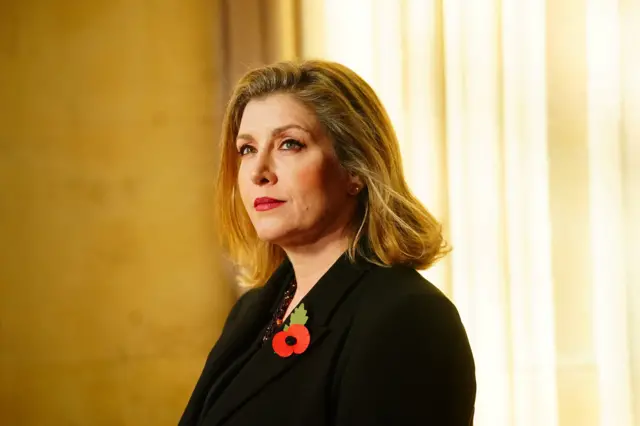 Leader of the House of Commons, Penny Mordaunt, attends at the Sovereign's Entrance to the Palace of Westminster ahead of the State Opening of Parliament in the House of Lords, in London