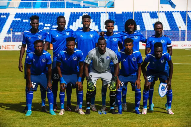 Al Hilal Omdurman players gather for a team photo ahead of the CAF Champions League match between Al Hilal Omdurman v Mamelodi Sundowns in Khartoum, Sudan on March 19, 2022.