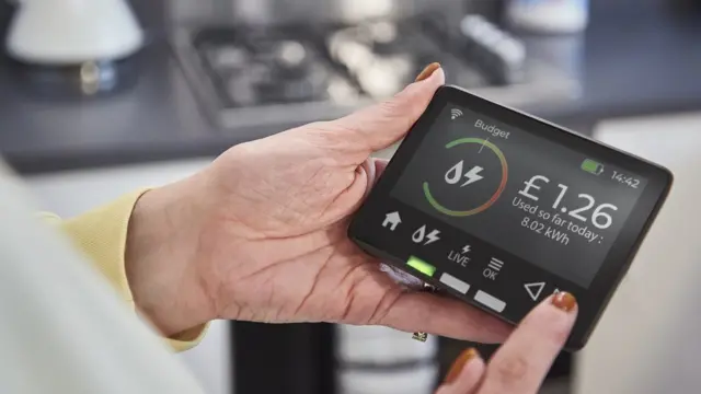 Woman holding smart meter display