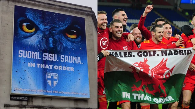 The sign and Gareth Bale and the flag