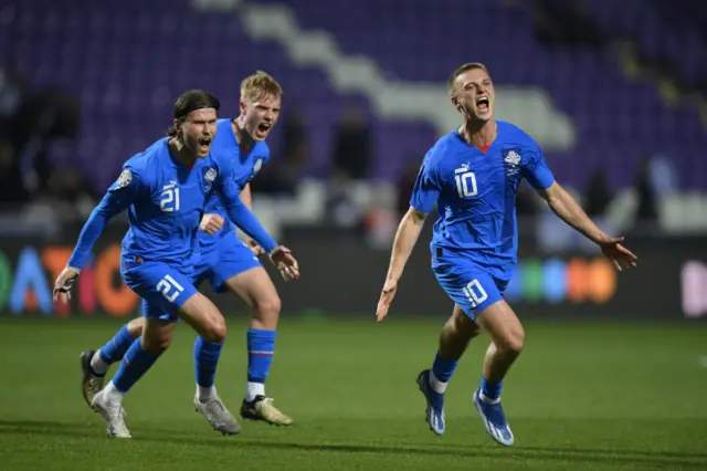 Albert Gudmundsson celebrates scoring against Israel