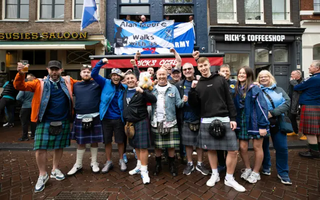 Scotland fans ahead of an international friendly match between the Netherlands and Scotland at the Johan Cruyff Arena, on March 22, 2024, in Amsterdam, Netherlands