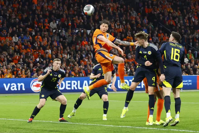 Wout Weghorst scores Netherlands' third goal against Scotland