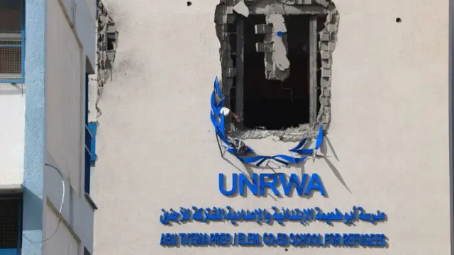 Damaged UNWRA school after Israeli strikes in the village of Khuzaa in November 2023