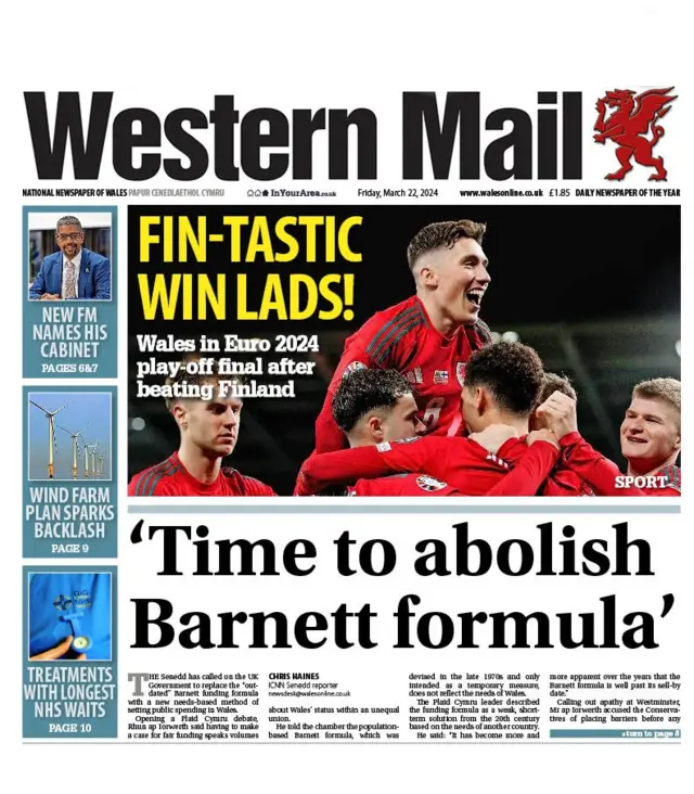 Western Mail front page