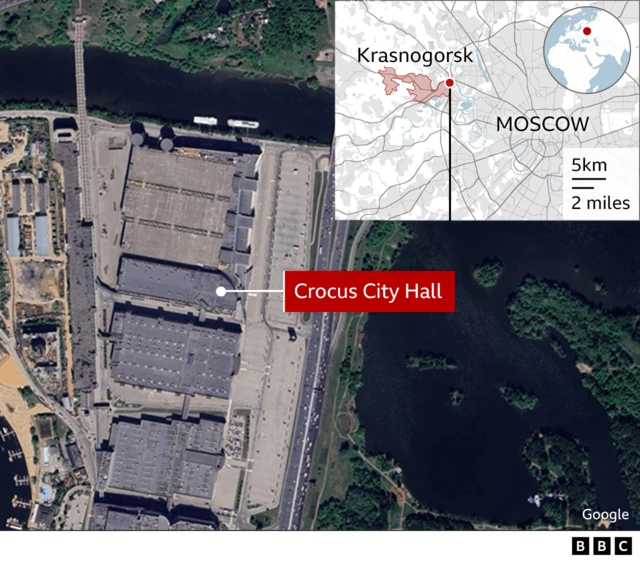 Satellite image shows location of Crocus City Hall in Krasnogorsk,