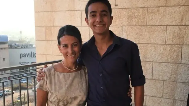 Hersh Goldberg-Polin stands next to his mother Rachel. Hersh was last seen in a Hamas video after the 7 October attack