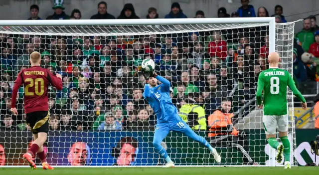 Republic of Ireland goalkeeper Caoimhin Kelleher makes a save