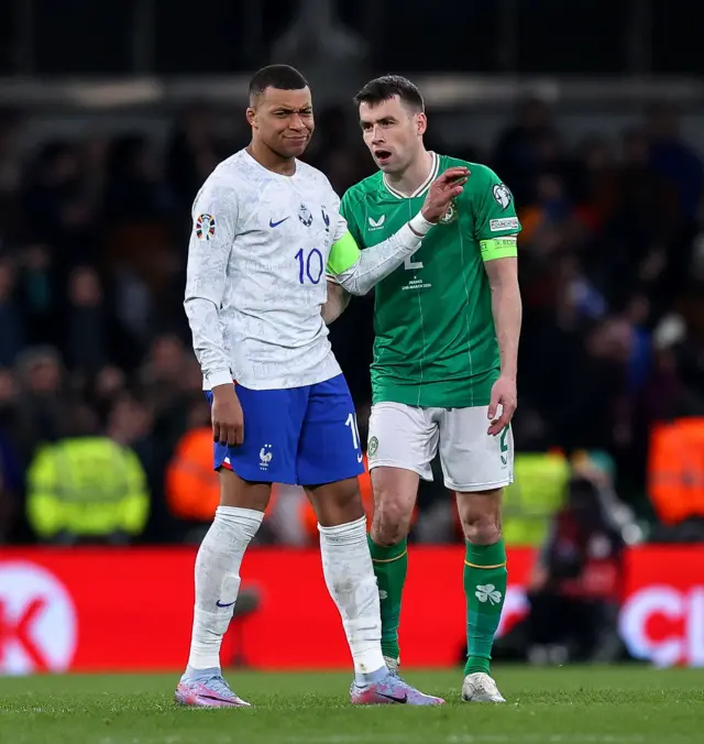 France forward Kylian Mbappe with Republic of Ireland's Seamus Coleman