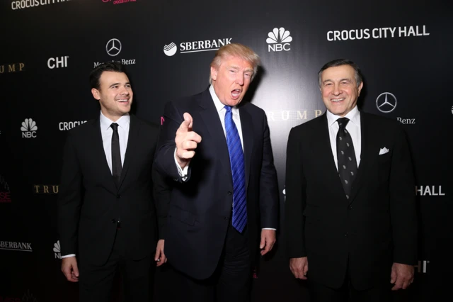 Russian singer Emin Agalarov, left, with Donald Trump and Aras Agalarov in 2013