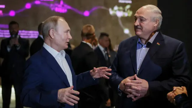 Russian President Vladimir Putin and Belarusian President Alexander Lukashenko visit the Museum of Naval Glory in Kronstadt near Saint Petersburg, Russia