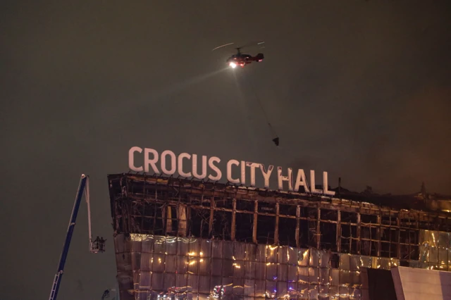 Firefighters extinguish fire at Crocus City Hall in Moscow