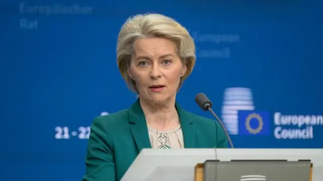 European Commission President Ursula von der Leyen is speaking at a press conference - 22 March 2024