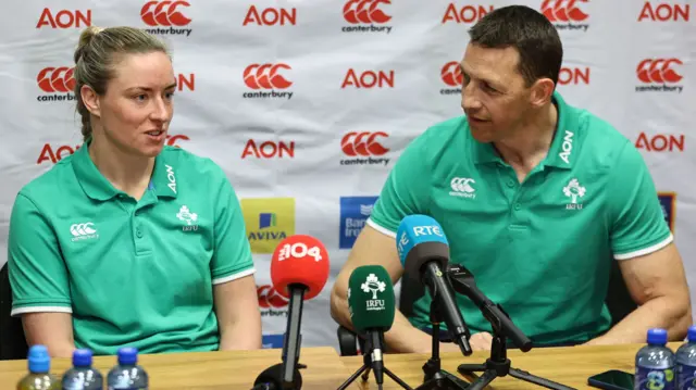 Ireland captain Edel McMahon with coach Scott Bemand at an Ireland team news conference earlier this week