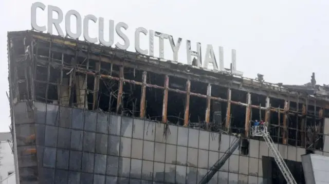 A view shows the Crocus City Hall concert venue following Friday's deadly attack, outside Moscow, Russia, March 23, 2024.