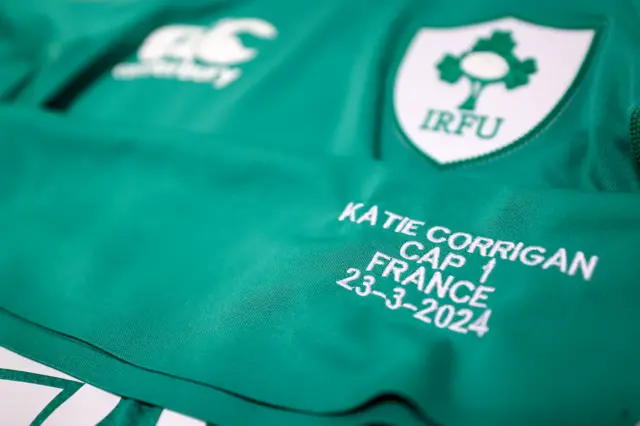 Ireland wing Katie Corrigan's jersey ahead of her international debut