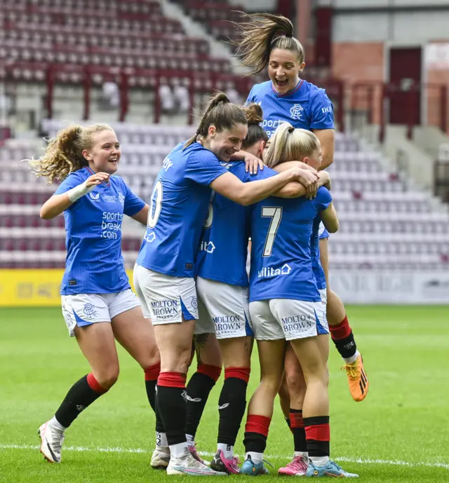 Rangers celebrate Olivia McLoughlin's goal against Partick Thistle