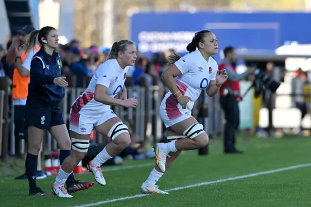 Maddie Feaunati of England is substituted on to make her debut