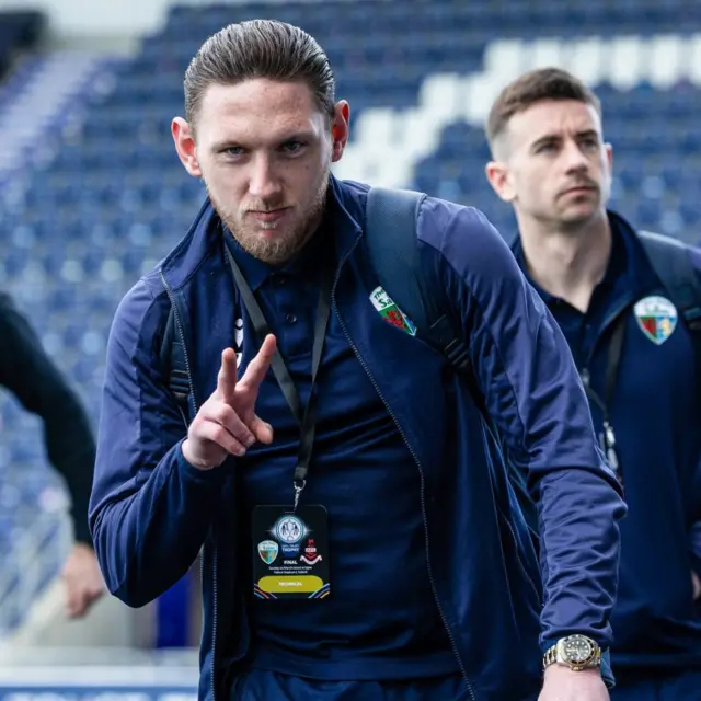 TNS' Declan McManus before the SPFL Trust Trophy Final match between The New Saints and Airdrieonians at Falkirk Stadium, on March 24, 2024, in Falkirk, Scotland.