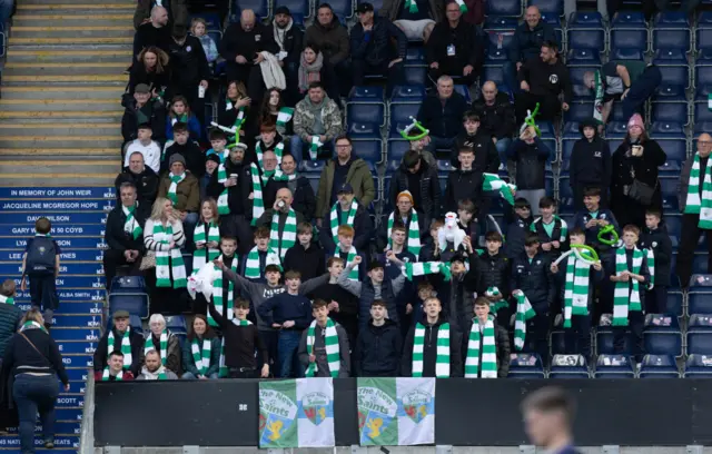 TNS fans during the SPFL Trust Trophy Final match between The New Saints and Airdrieonians at Falkirk Stadium, on March 24, 2024, in Falkirk, Scotland.