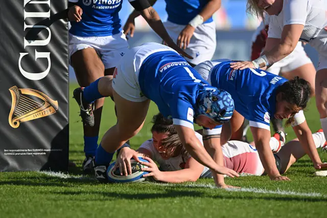 Abbie Ward of England scores a try (disallowed)