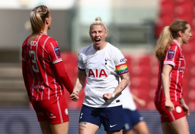 England celebrates her goal v Bristol