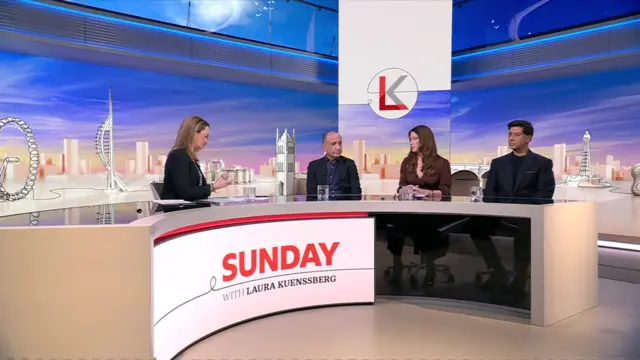 Laura Kuenssberg speaks to the panel: Armando Ianucci, Victoria Newton, Imran Ahmed