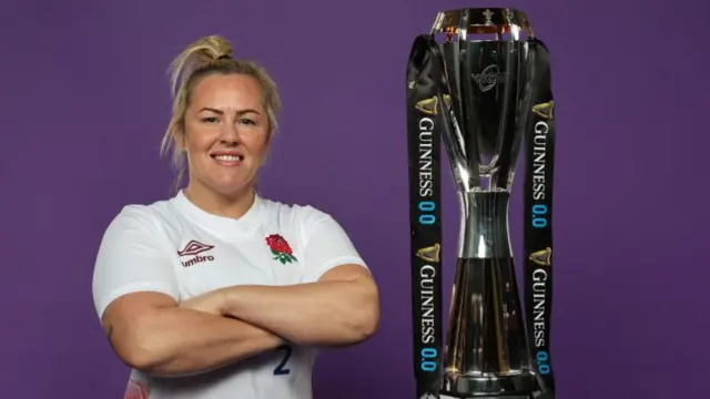 Marlie Packer with the Women's Six Nations trophy