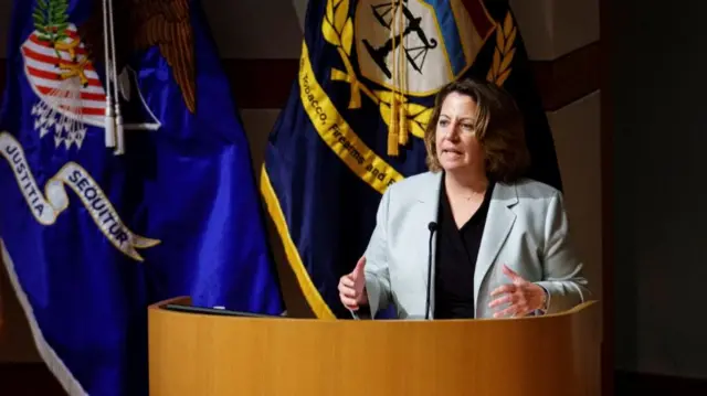 Lisa Monaco, deputy U.S. attorney general, speaks during the Bureau of Alcohol, Tobacco, Firearms and Explosives (ATF) Police Executives Forum in Washington in 2022