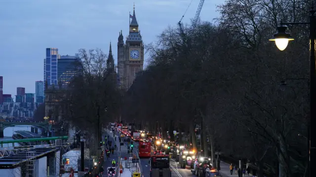 Farmers take part in a tractor "go-slow" in, central London, to raise awareness of the difficulties for the British farming industry which are putting food security at risk