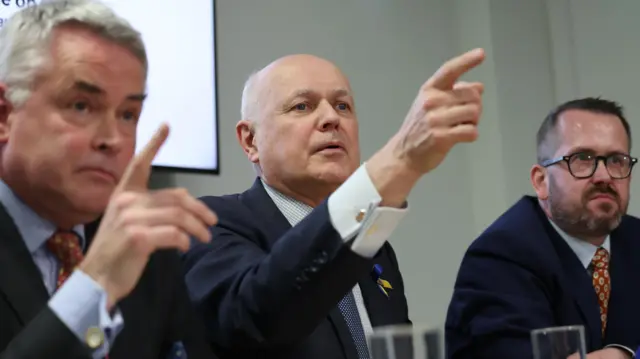 MPs Tim Loughton, Iain Duncan Smith and Stewart McDonald of the Inter-Parliamentary Alliance on China attend a press conference