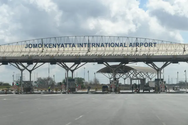 This photograph taken on November 5, 2022, shows the entrance of the Jomo Kenyatta International airport in Nairobi