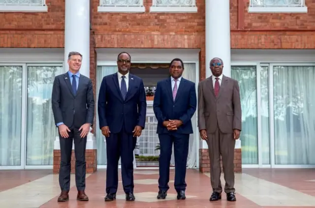 Zambia's President Hakainde Hichilema with World Bank and IMF representatives on 25 March 2024