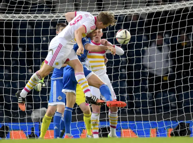 Christophe Berra scoring against Northern Ireland at Hampden in 2015