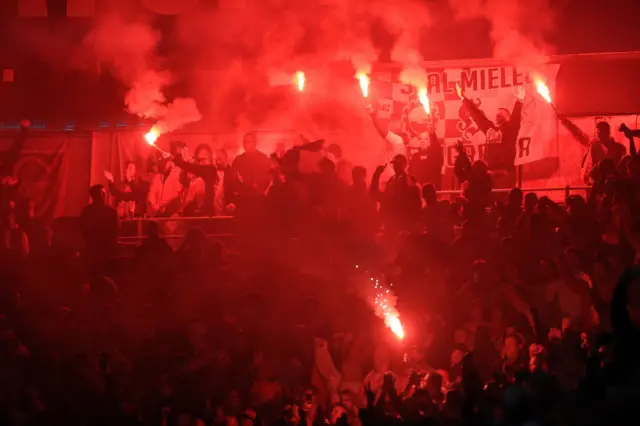 Poland fans light flares at Cardiff City Stadium