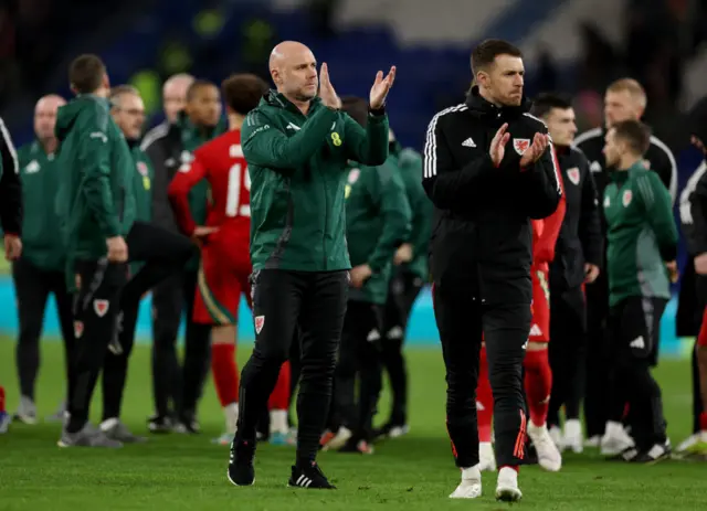 Rob Page applauds the Wales fans