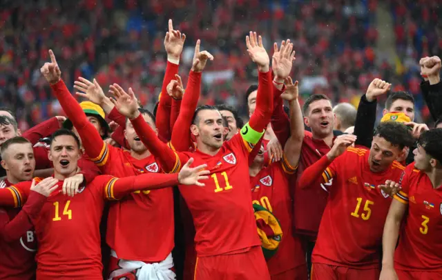 Wales celebrate beating Ukraine to qualify for the World Cup