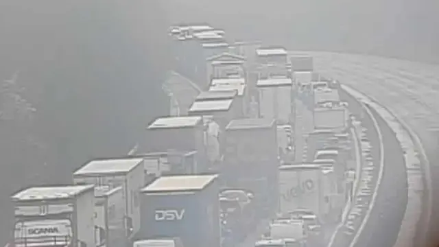 Traffic cameras are showing long queues on the motorway