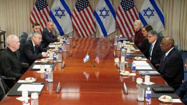 US Secretary of Defense Lloyd Austin meets with Israeli Defense Minister Yoav Gallant at the Pentagon