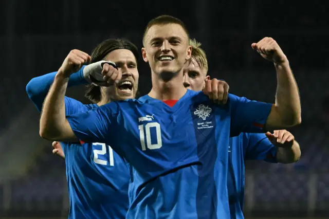 Albert Guðmundsson celebrates scoring against Bosnia and Herzegovina