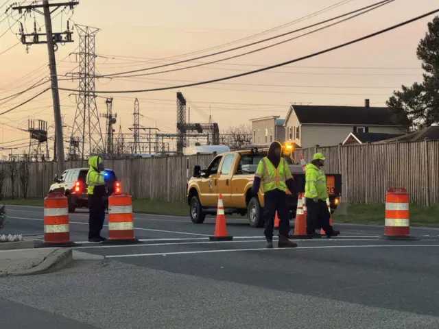 Emergency crews block off road near Baltimore bridge