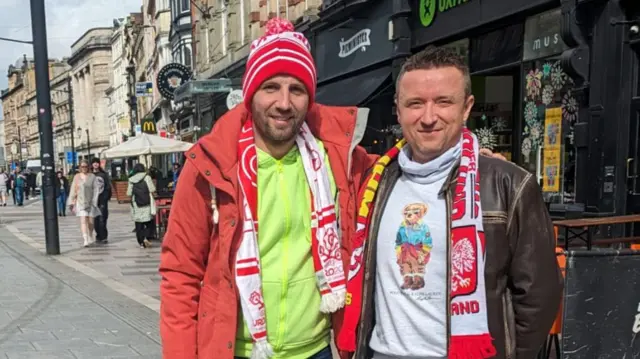 Pavel Gadk (left) with another Poland fan