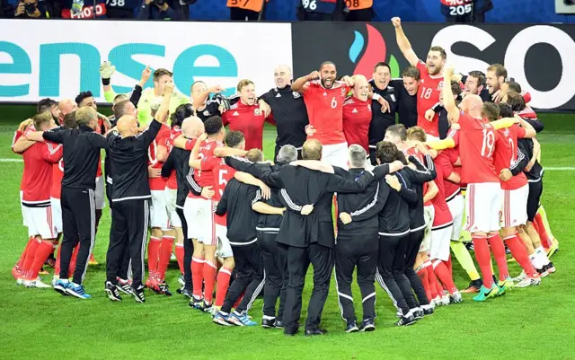 Wales celebrate beating Belgium