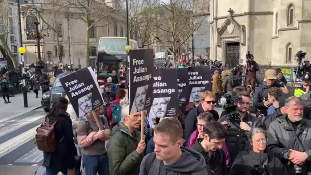 Crowds outside the Royal Courts of Justice