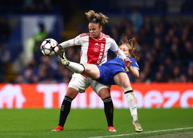 Chasity Grant of AFC Ajax. and Sjoeke Nusken of Chelsea in action