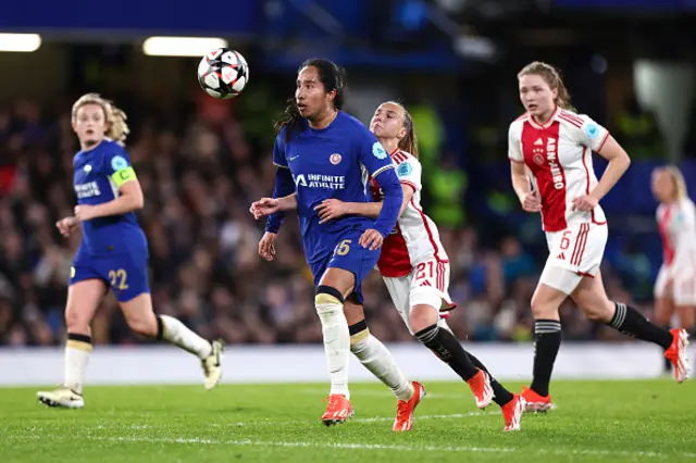 Mayra Ramirez of Chelsea and Rosa Van Gool of Ajax