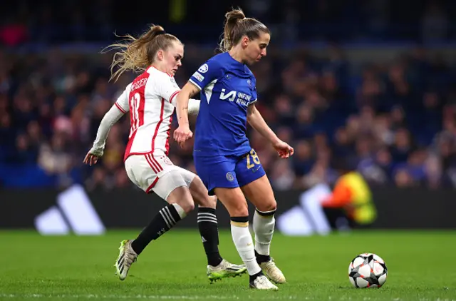 Jelena Cankovic of Chelsea and Milicia Keijzer of AFC Ajax in action