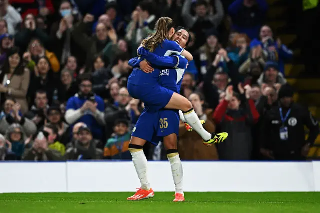 Mayra Ramirez of Chelsea celebrates with Guro Reiten