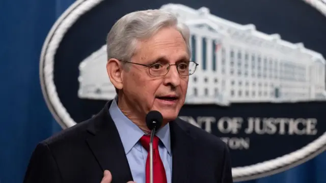 US Attorney General Merrick Garland speaks during a news conference announcing an antitrust case against Apple, at the Justice Department in Washington, DC, USA, 21 March 2024